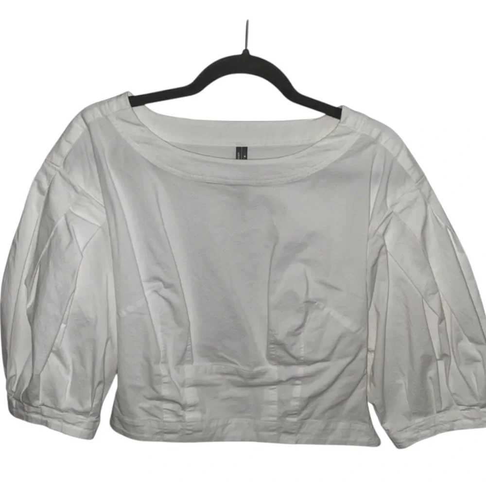 Anthropologie Drop Shoulder Puff Sleeve Blouse Size Large White